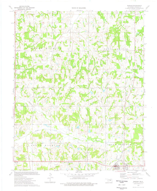 Classic USGS Meeker Oklahoma 7.5'x7.5' Topo Map Image