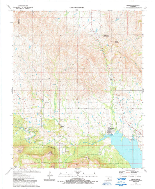 Classic USGS Meers Oklahoma 7.5'x7.5' Topo Map Image