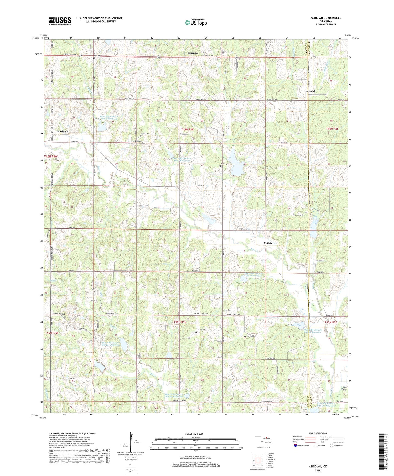 Meridian Oklahoma US Topo Map Image