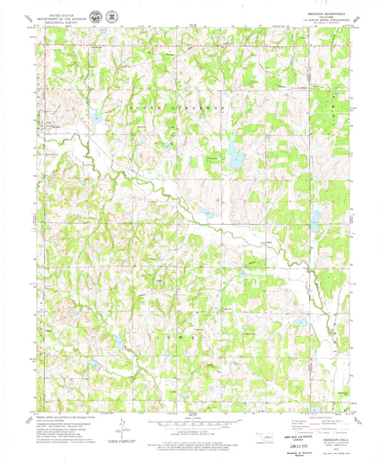 Classic USGS Meridian Oklahoma 7.5'x7.5' Topo Map Image