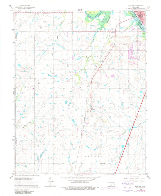 Classic USGS Miami SW Oklahoma 7.5'x7.5' Topo Map Image