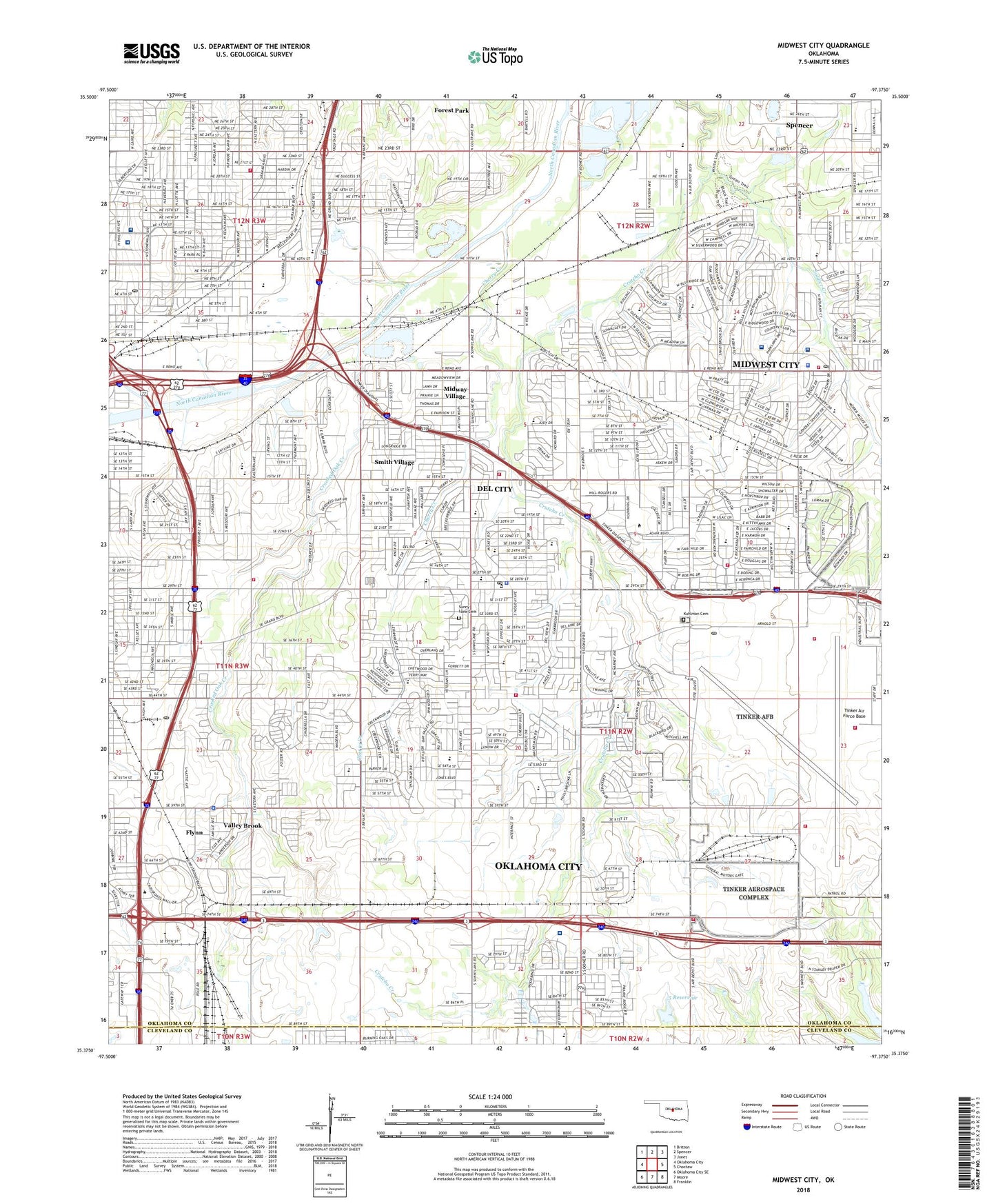 Midwest City Oklahoma US Topo Map Image