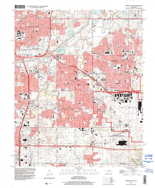 Classic USGS Midwest City Oklahoma 7.5'x7.5' Topo Map Image