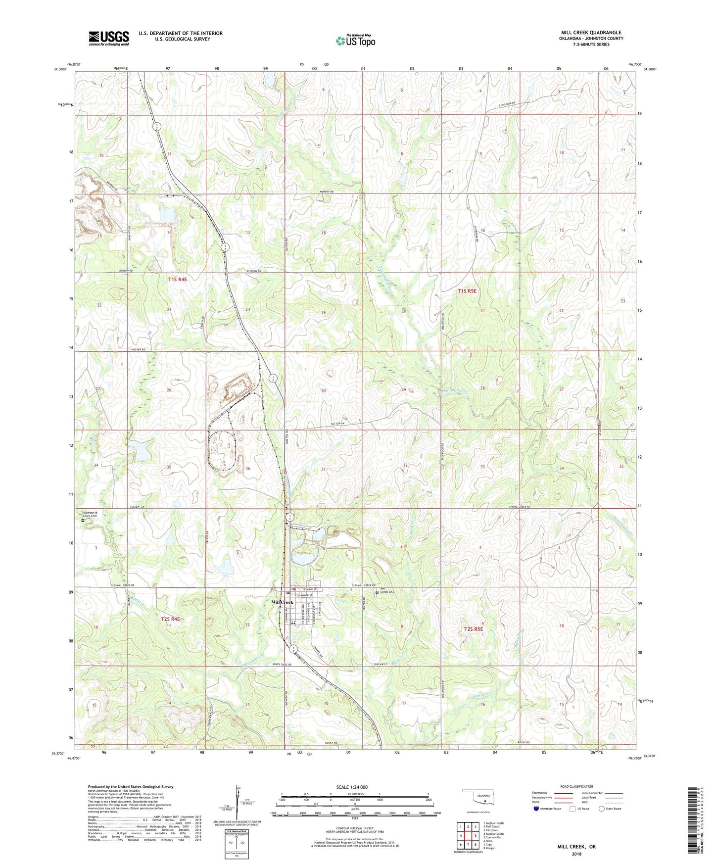 Mill Creek Oklahoma US Topo Map Image