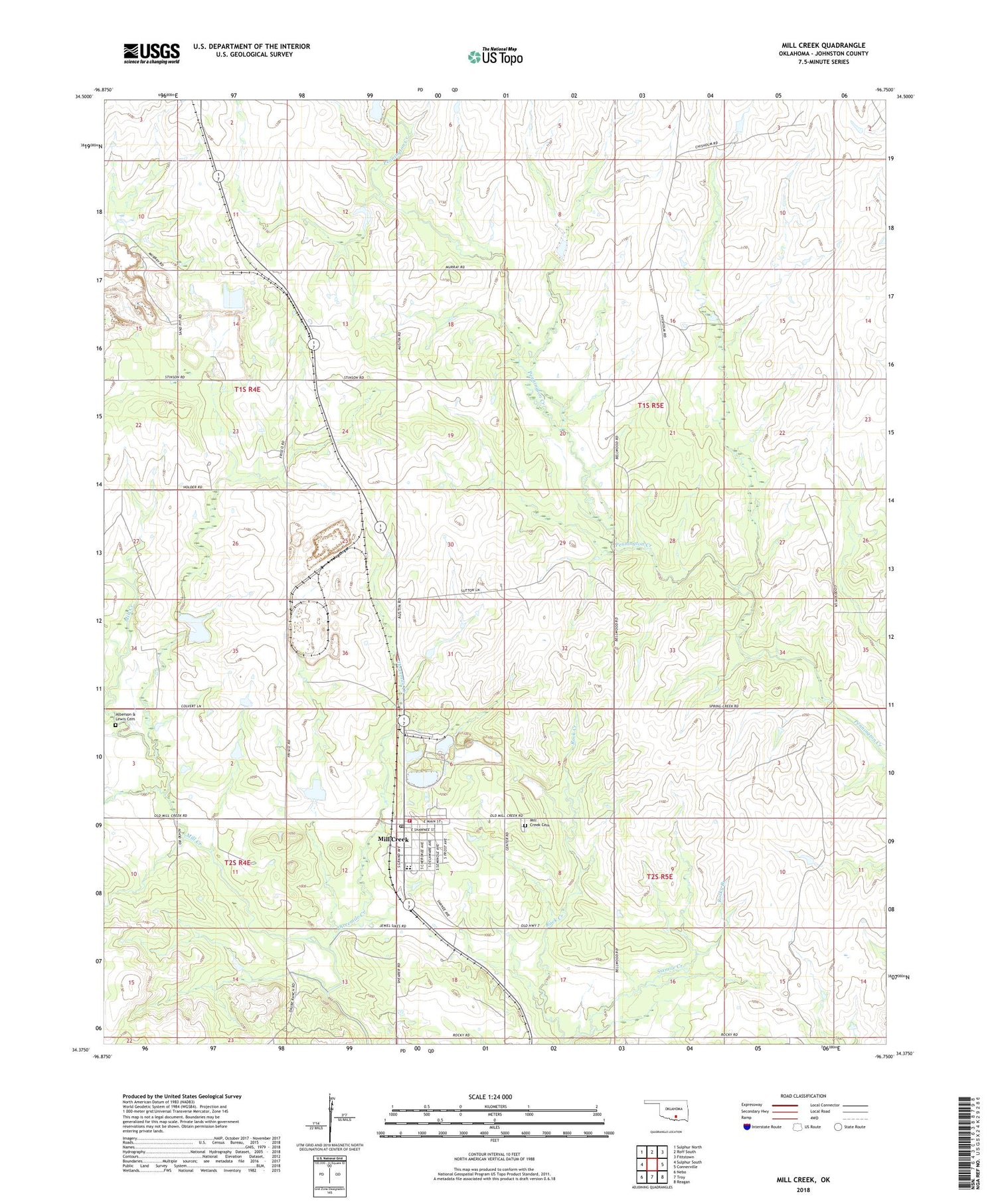 Mill Creek Oklahoma US Topo Map Image