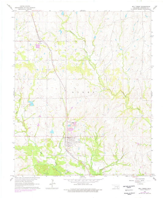Classic USGS Mill Creek Oklahoma 7.5'x7.5' Topo Map Image