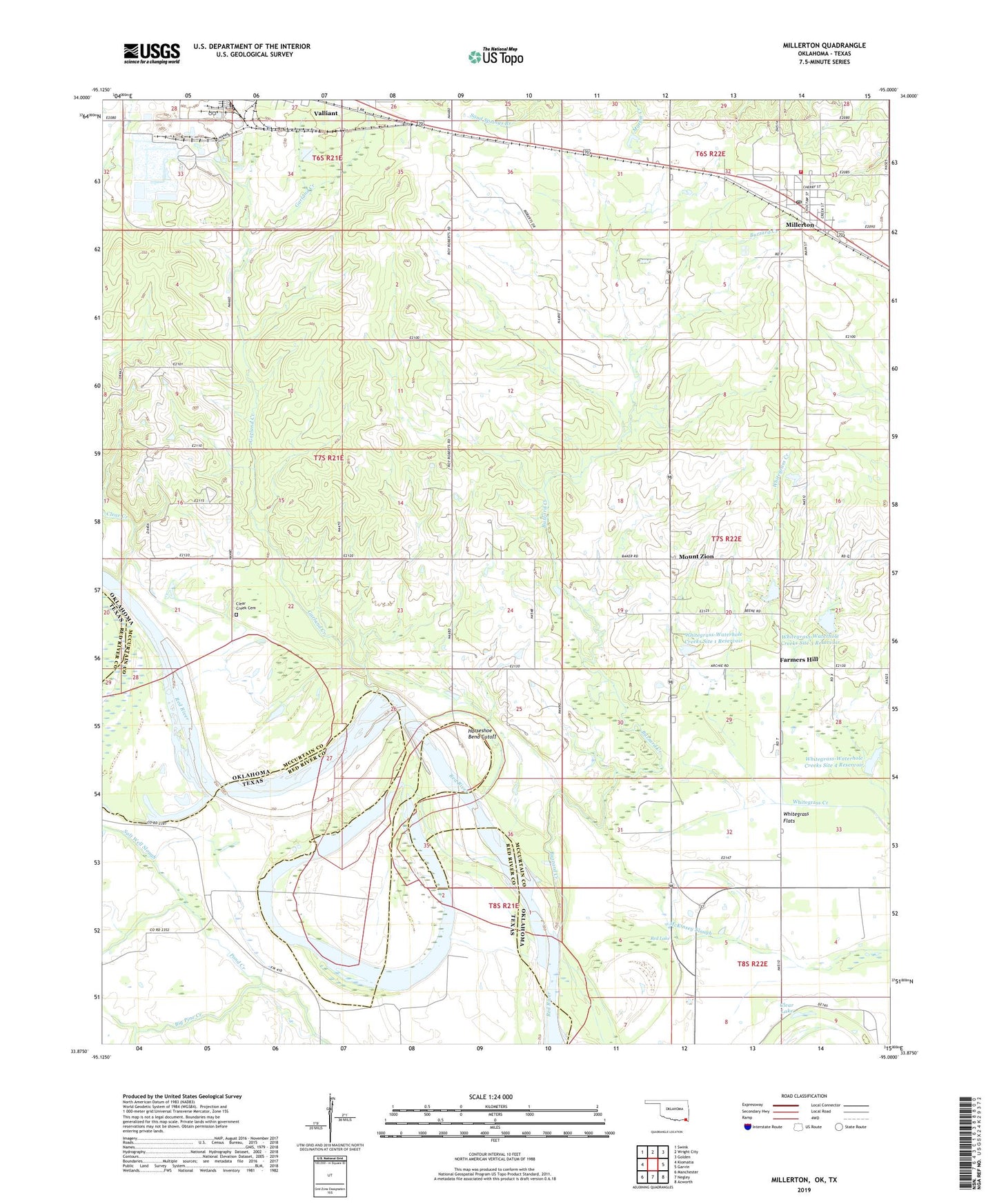 Millerton Oklahoma US Topo Map Image