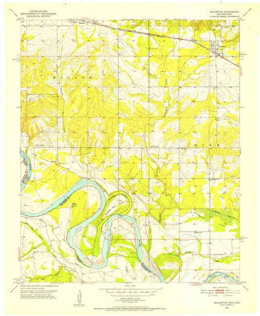 Classic USGS Millerton Oklahoma 7.5'x7.5' Topo Map Image