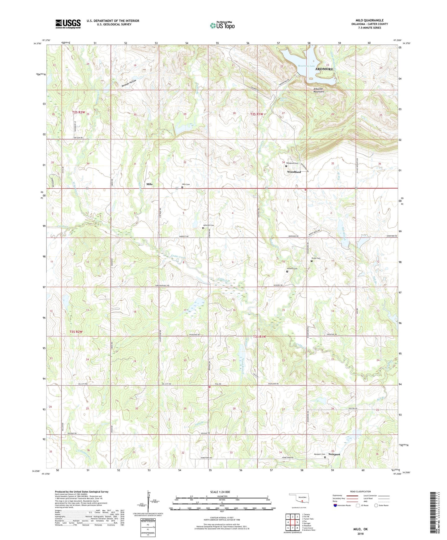 Milo Oklahoma US Topo Map Image
