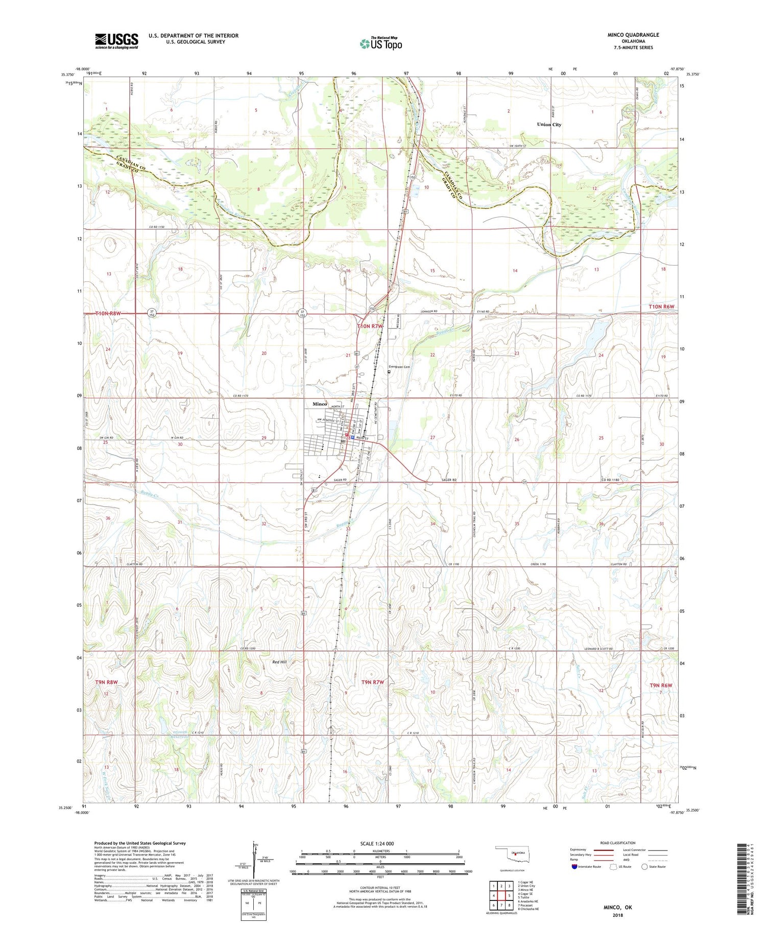 Minco Oklahoma US Topo Map Image
