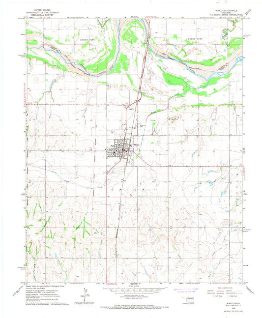 Classic USGS Minco Oklahoma 7.5'x7.5' Topo Map Image