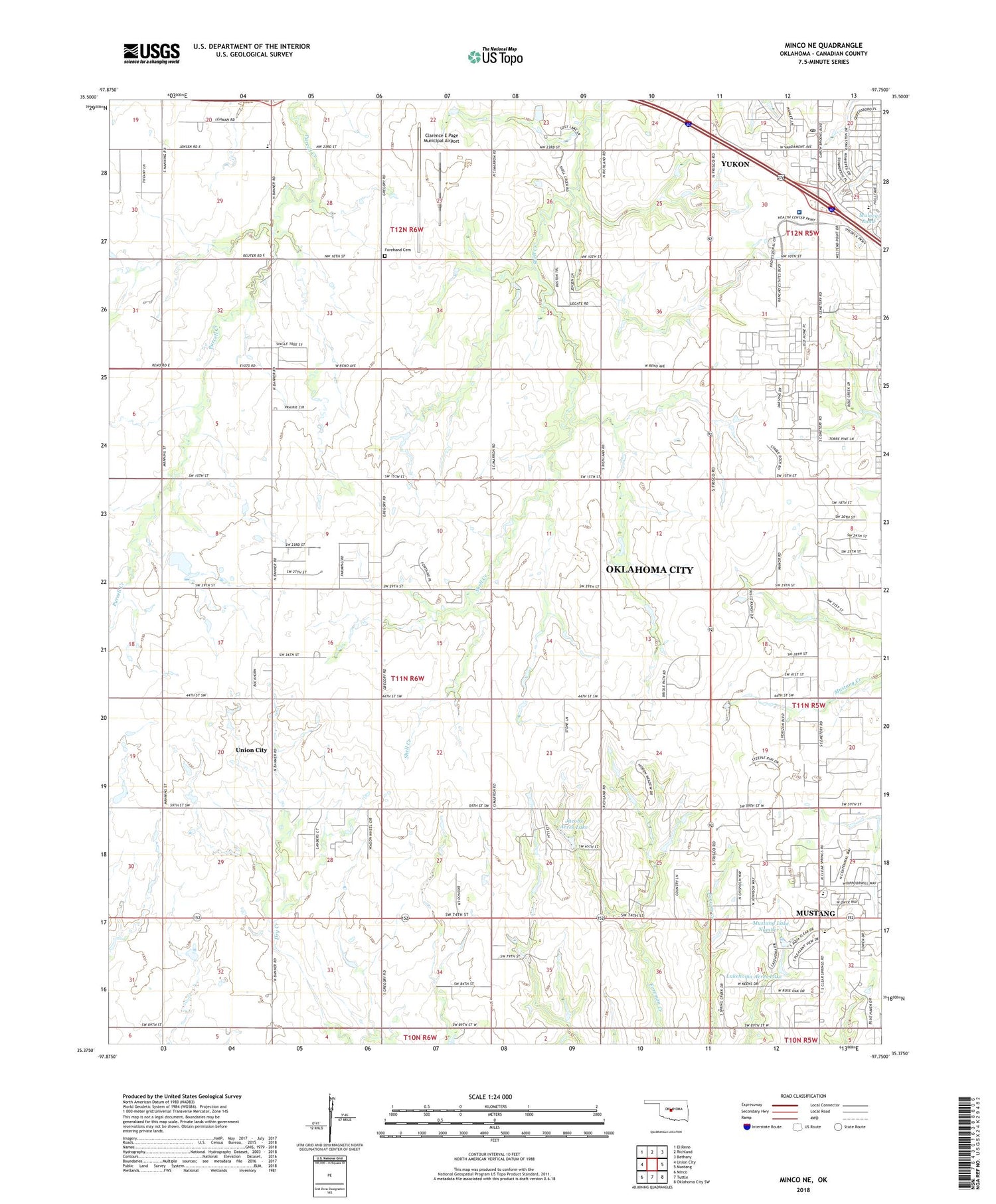Minco NE Oklahoma US Topo Map Image
