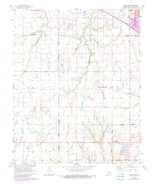 Classic USGS Minco NE Oklahoma 7.5'x7.5' Topo Map Image