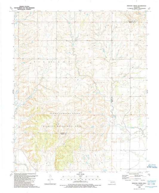 Classic USGS Minnow Creek Oklahoma 7.5'x7.5' Topo Map Image