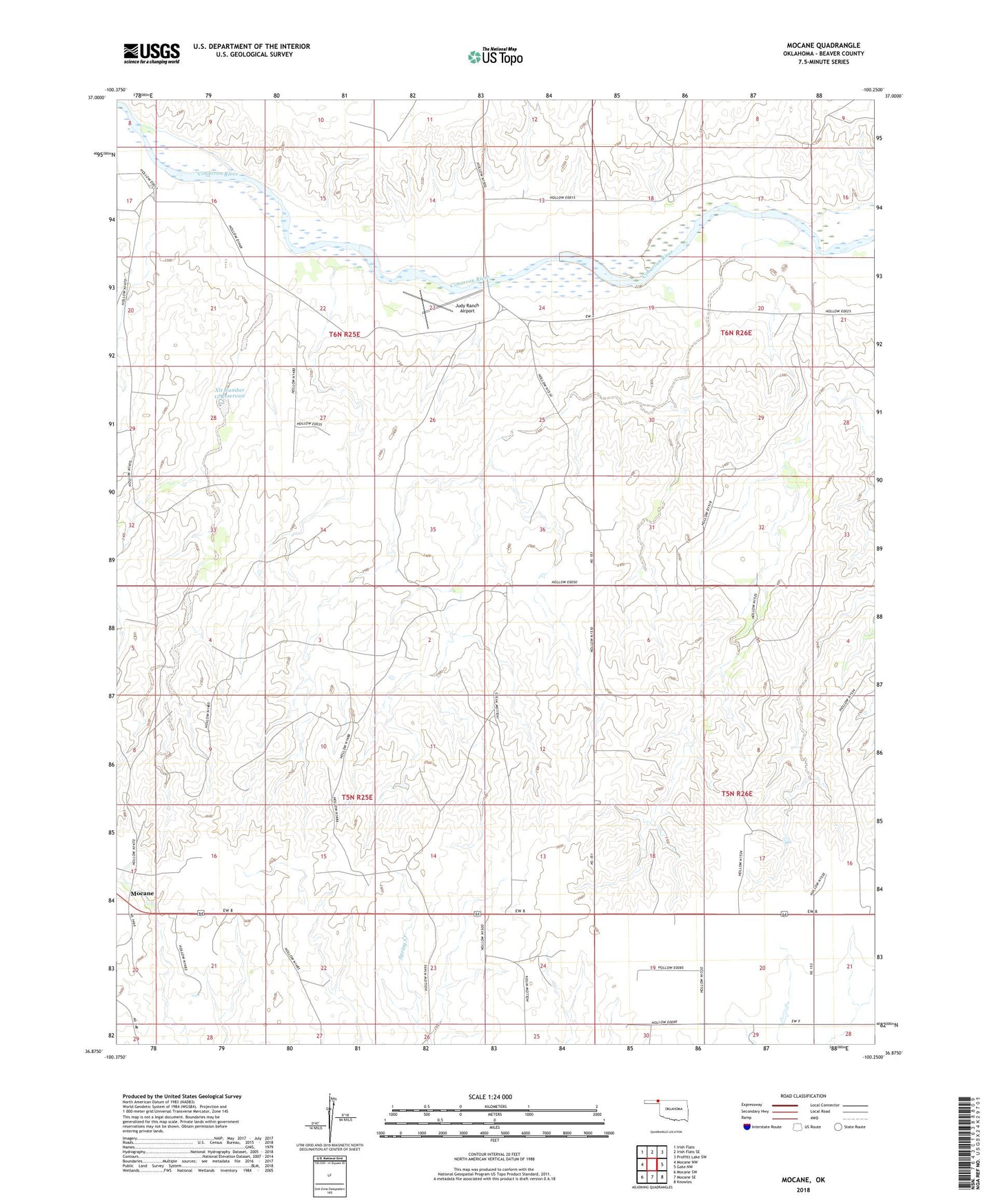Mocane Oklahoma US Topo Map Image