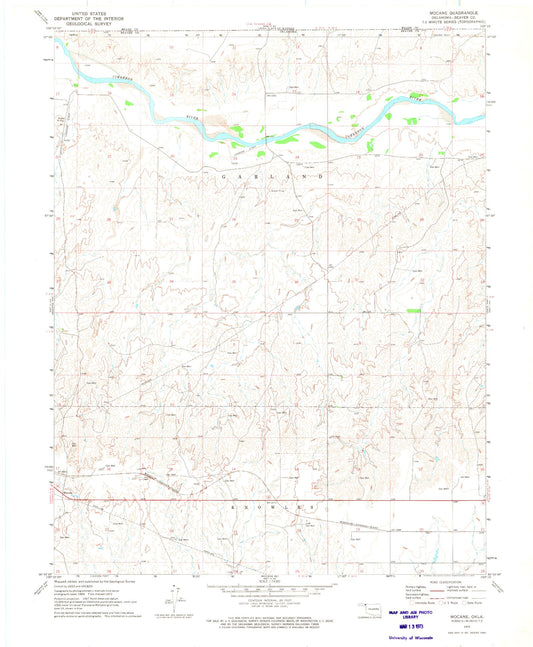 Classic USGS Mocane Oklahoma 7.5'x7.5' Topo Map Image