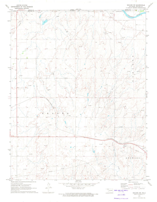 Classic USGS Mocane NW Oklahoma 7.5'x7.5' Topo Map Image
