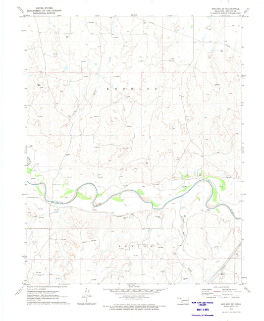 Classic USGS Mocane SE Oklahoma 7.5'x7.5' Topo Map Image