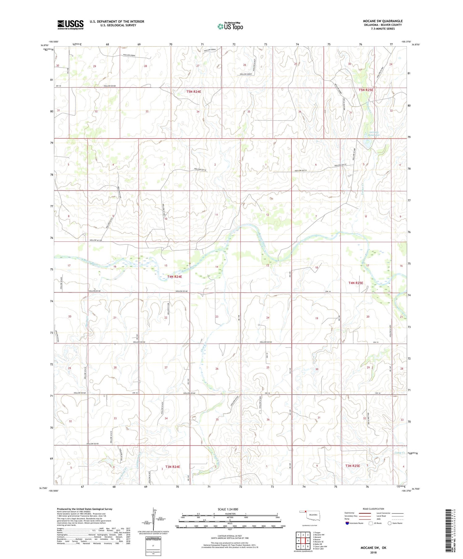 Mocane SW Oklahoma US Topo Map Image