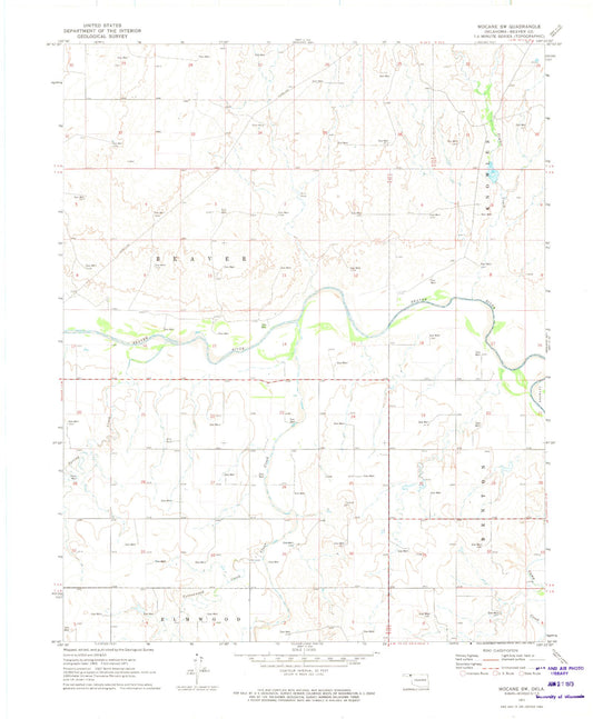 Classic USGS Mocane SW Oklahoma 7.5'x7.5' Topo Map Image