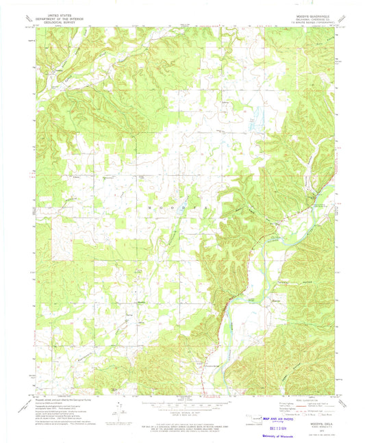 Classic USGS Moodys Oklahoma 7.5'x7.5' Topo Map Image