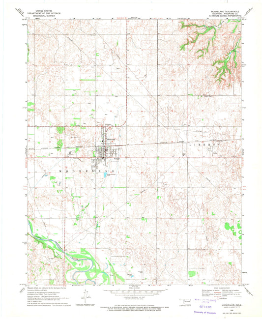 Classic USGS Mooreland Oklahoma 7.5'x7.5' Topo Map Image