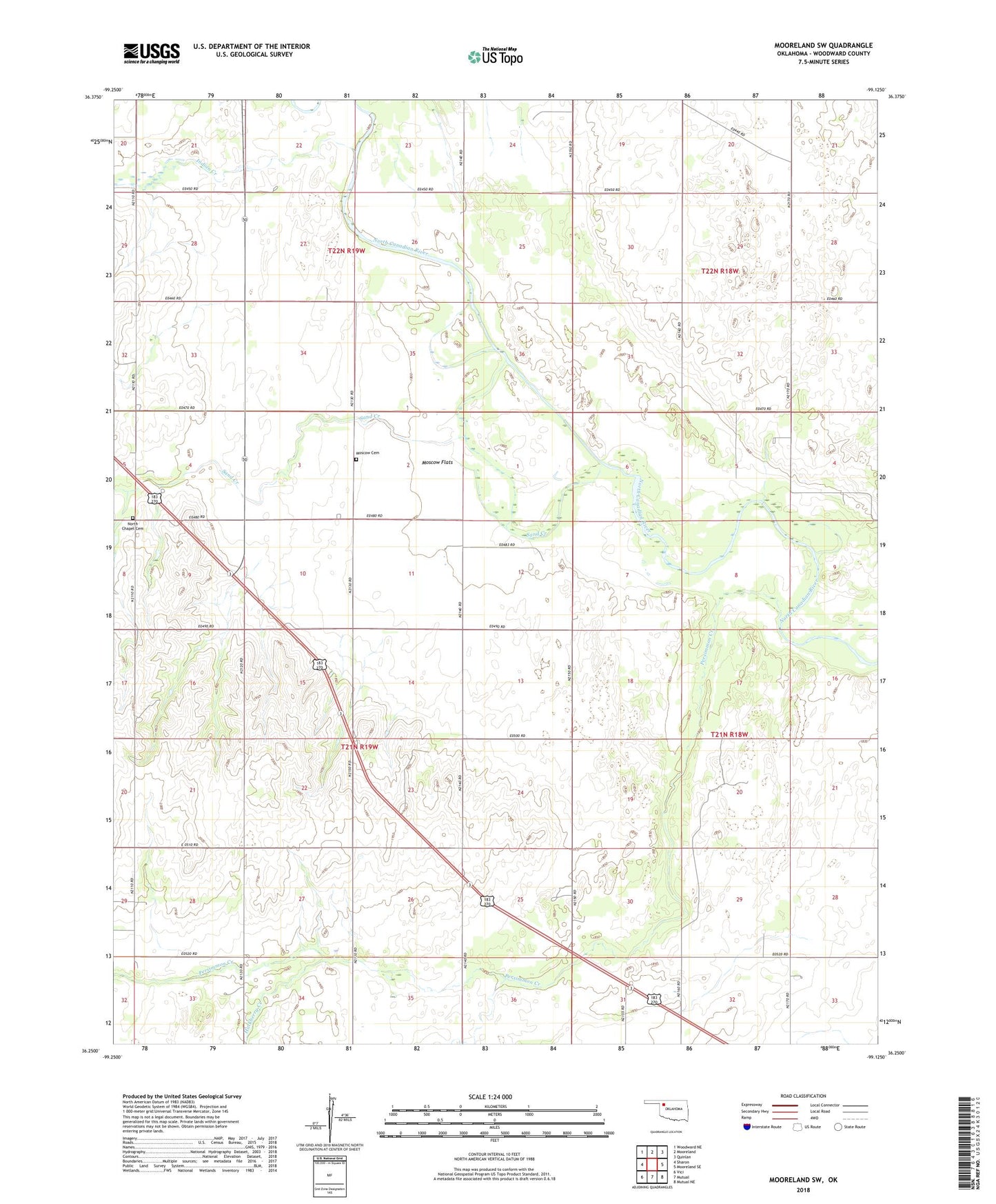 Mooreland SW Oklahoma US Topo Map Image