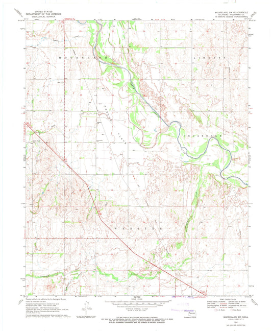 Classic USGS Mooreland SW Oklahoma 7.5'x7.5' Topo Map Image