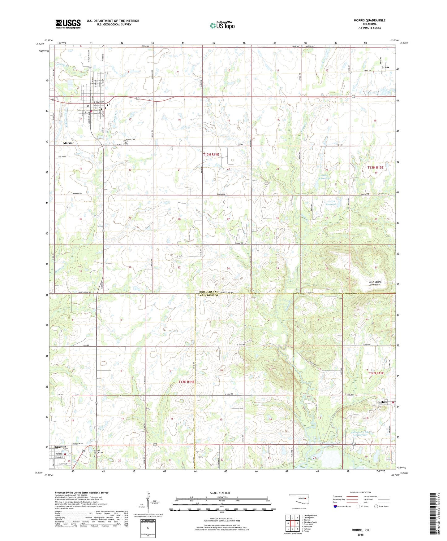 Morris Oklahoma US Topo Map Image