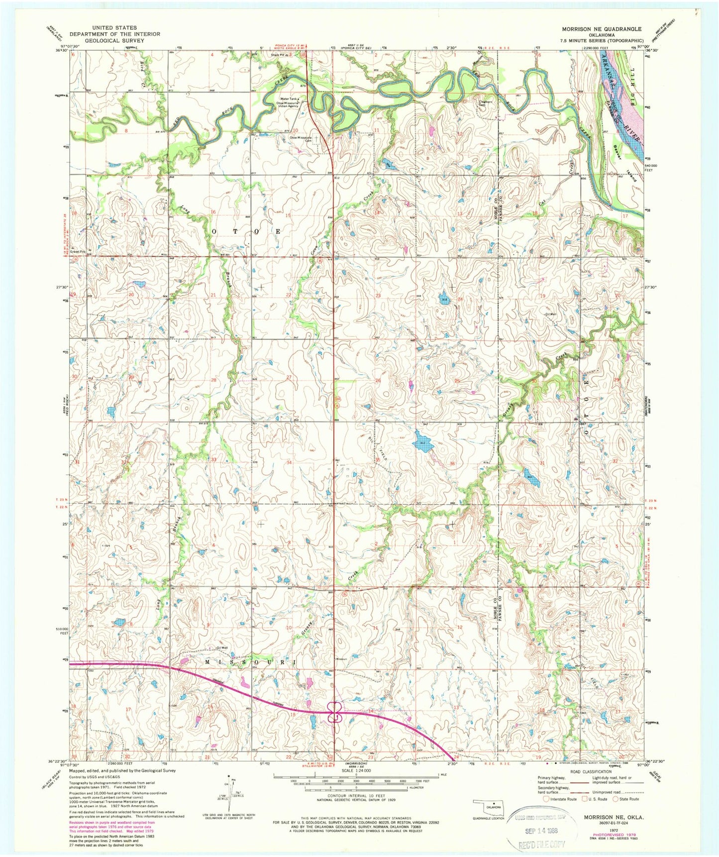 Classic USGS Morrison NE Oklahoma 7.5'x7.5' Topo Map Image