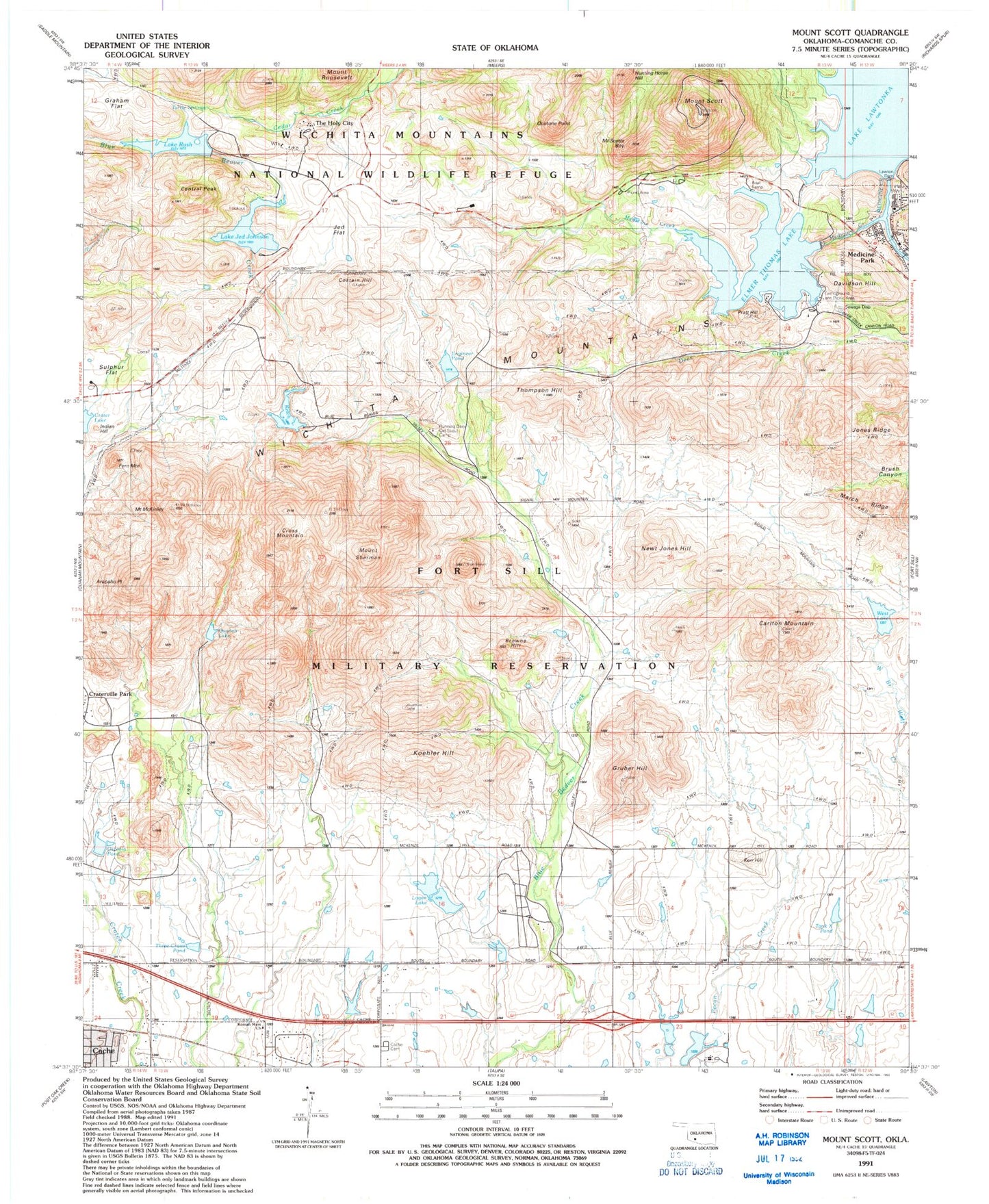 Classic USGS Mount Scott Oklahoma 7.5'x7.5' Topo Map Image