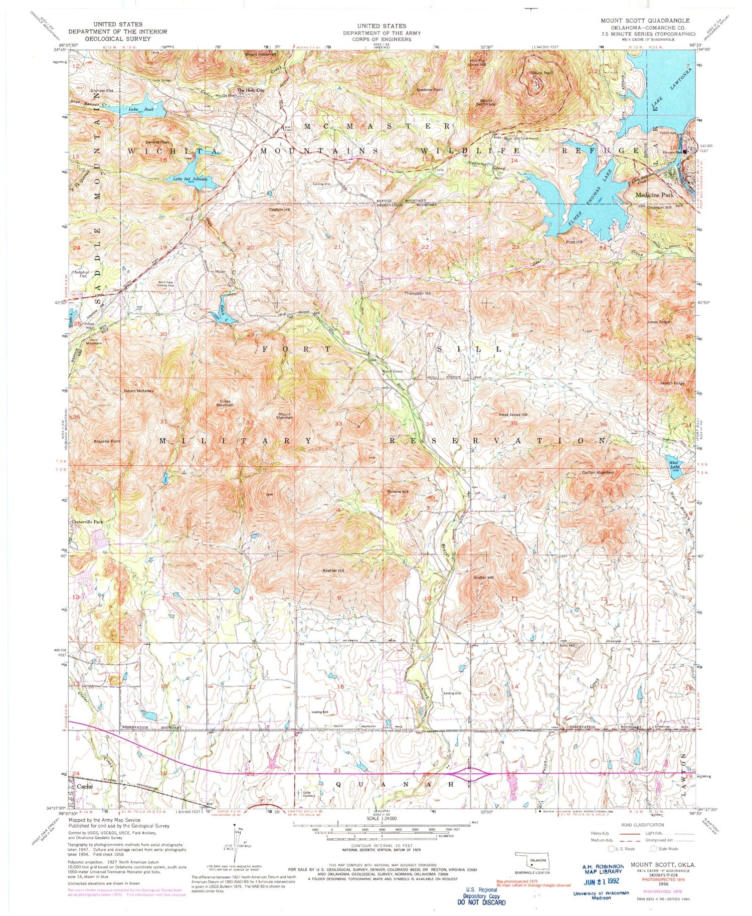Classic USGS Mount Scott Oklahoma 7.5'x7.5' Topo Map Image
