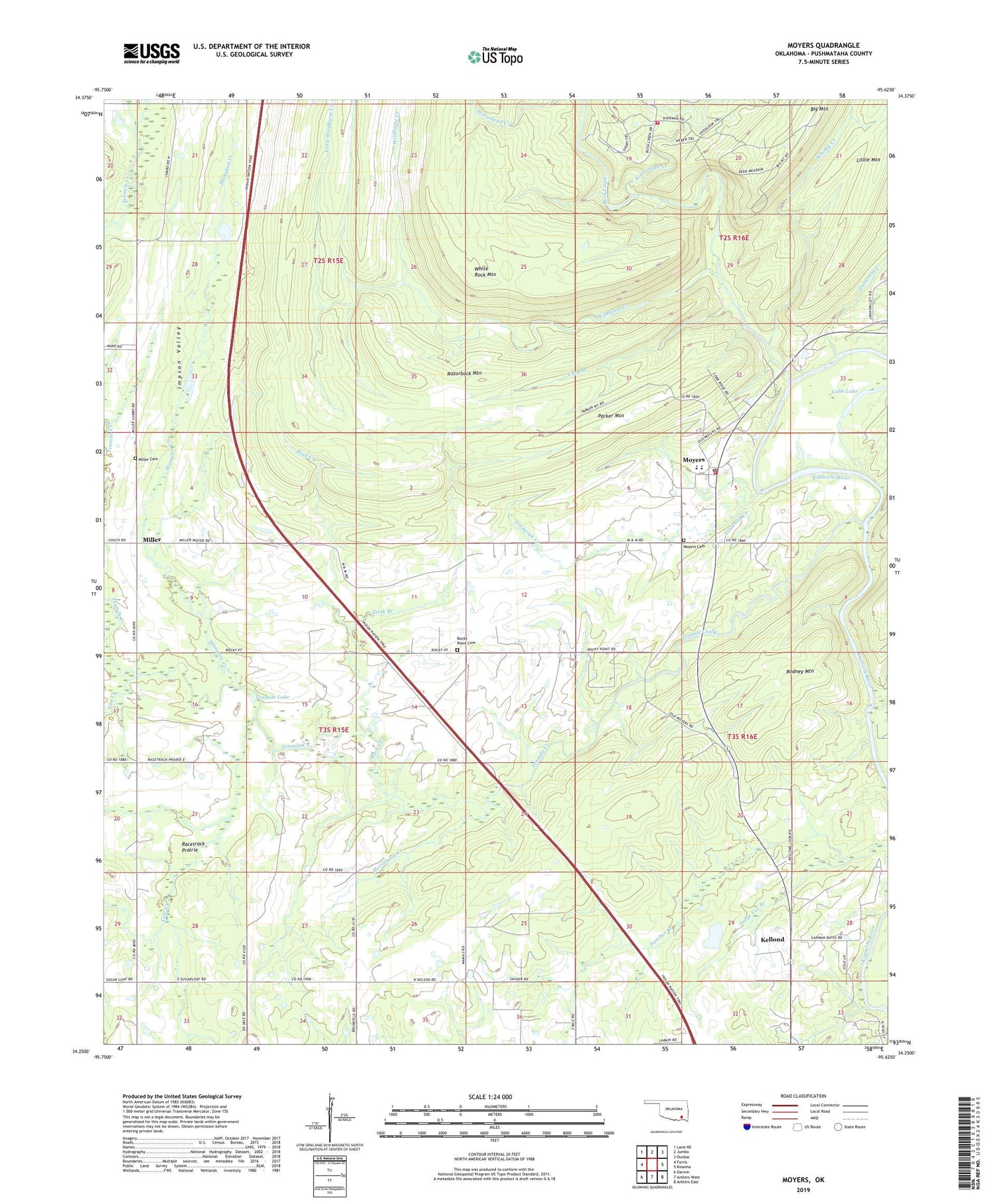 Moyers Oklahoma US Topo Map Image