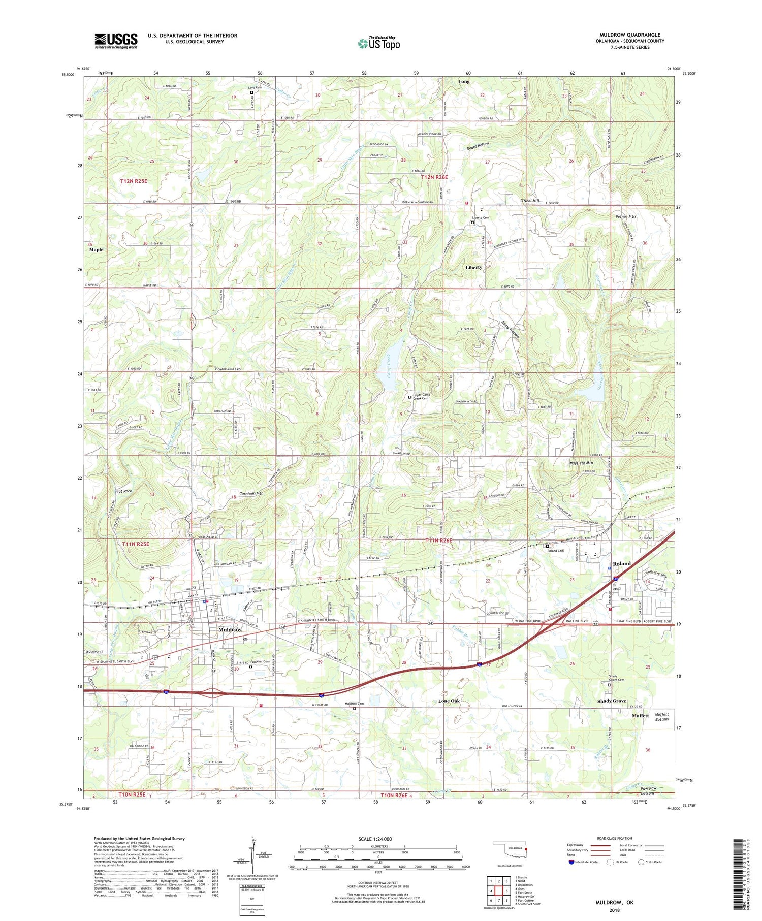 Muldrow Oklahoma US Topo Map Image