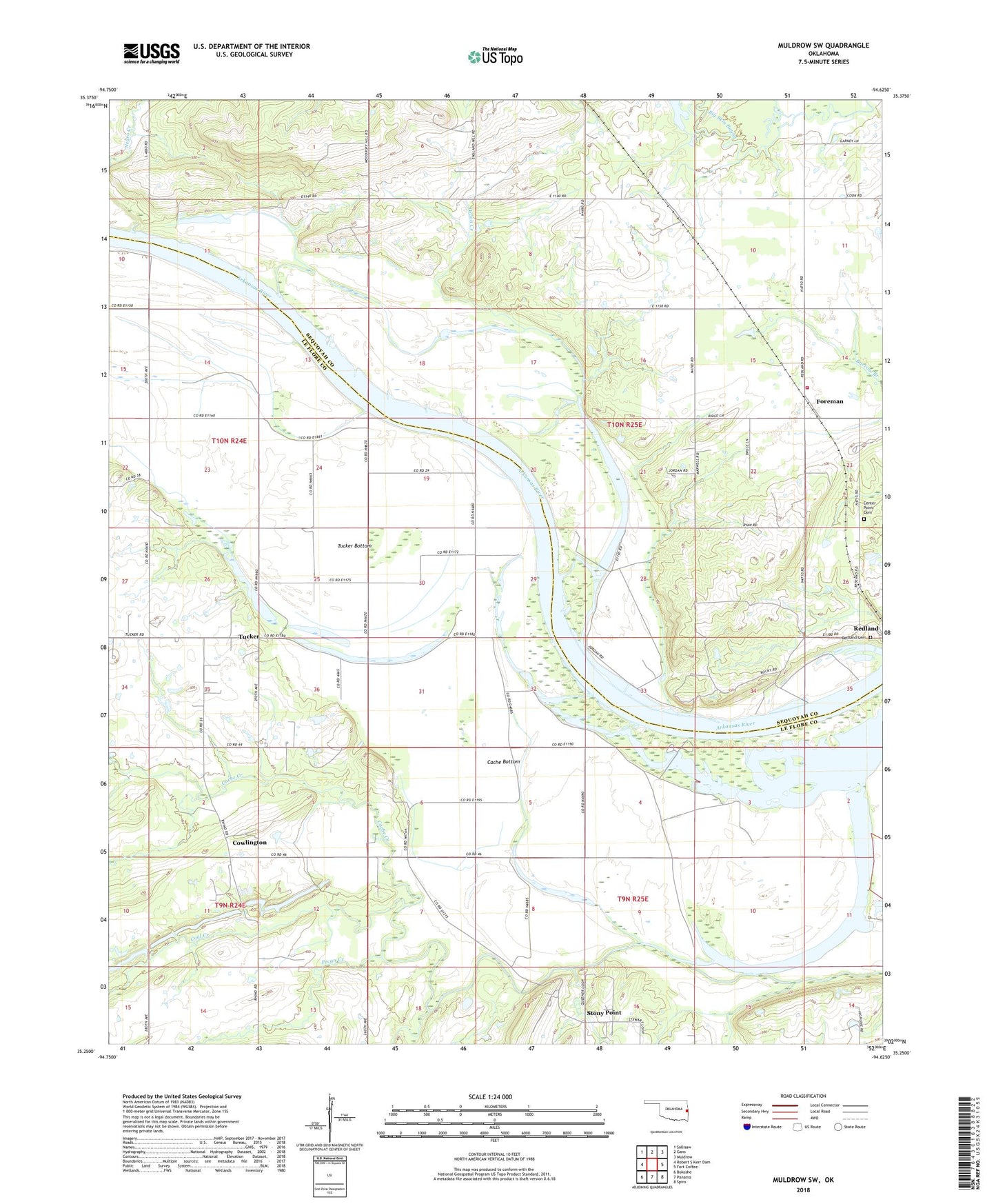 Muldrow SW Oklahoma US Topo Map Image