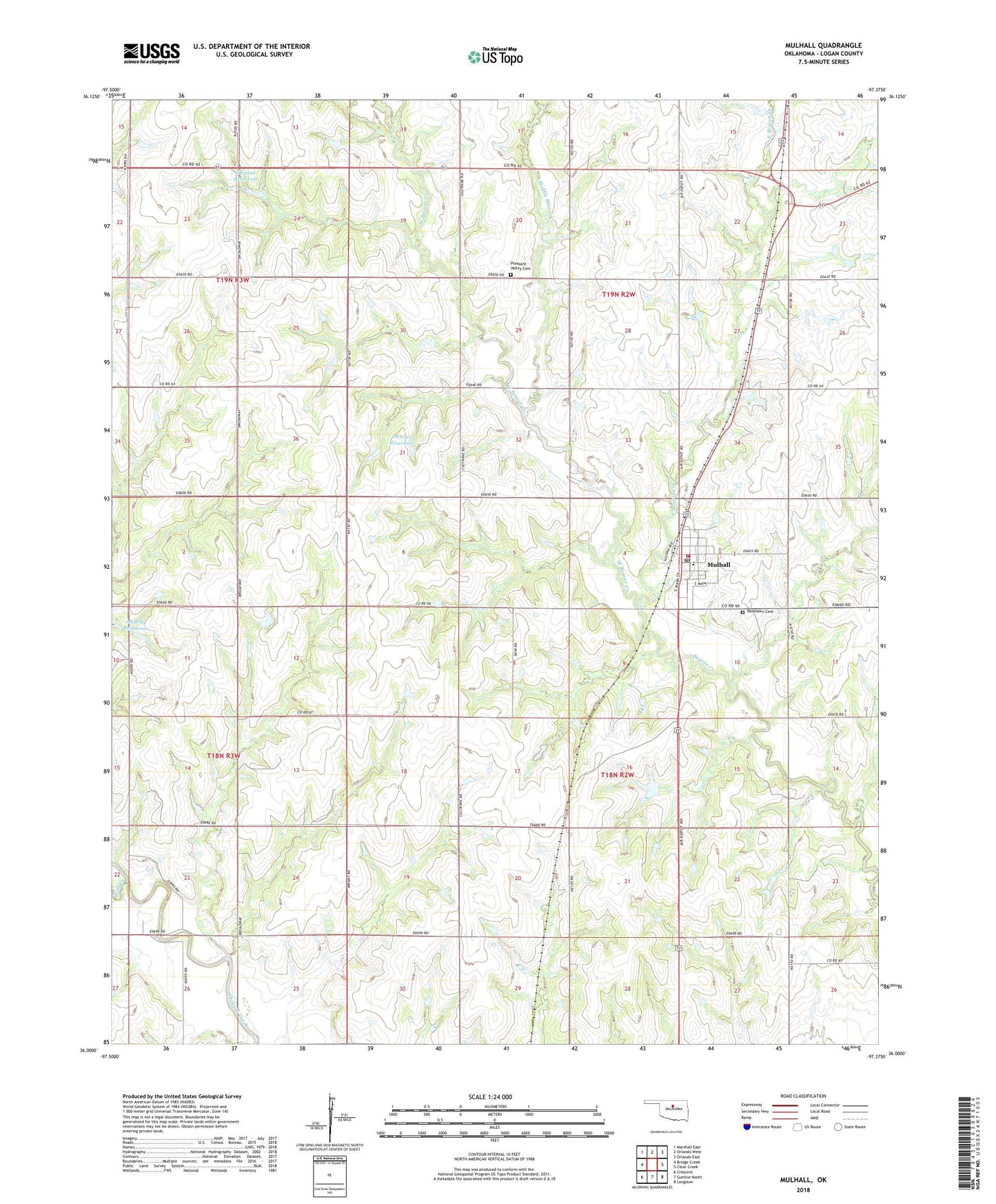 Mulhall Oklahoma US Topo Map Image