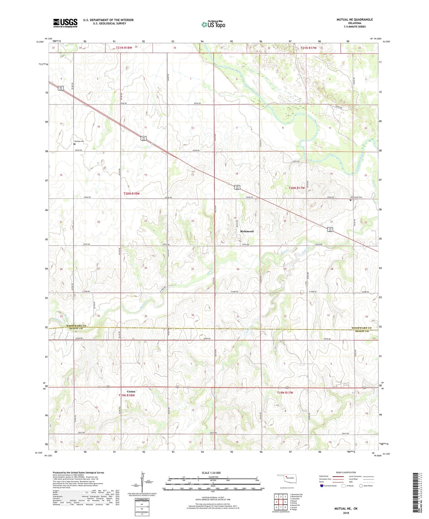 Mutual NE Oklahoma US Topo Map Image