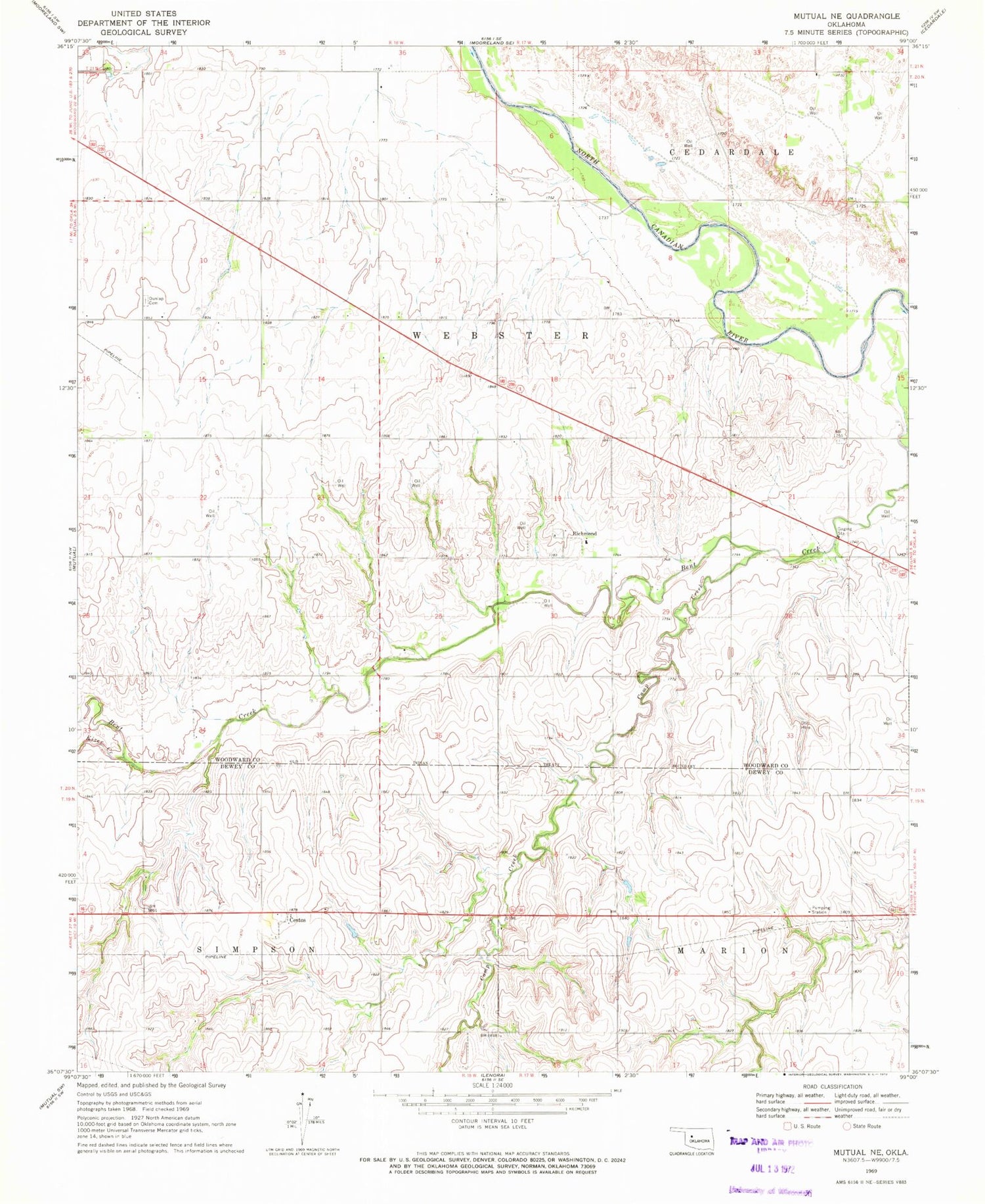Classic USGS Mutual NE Oklahoma 7.5'x7.5' Topo Map Image