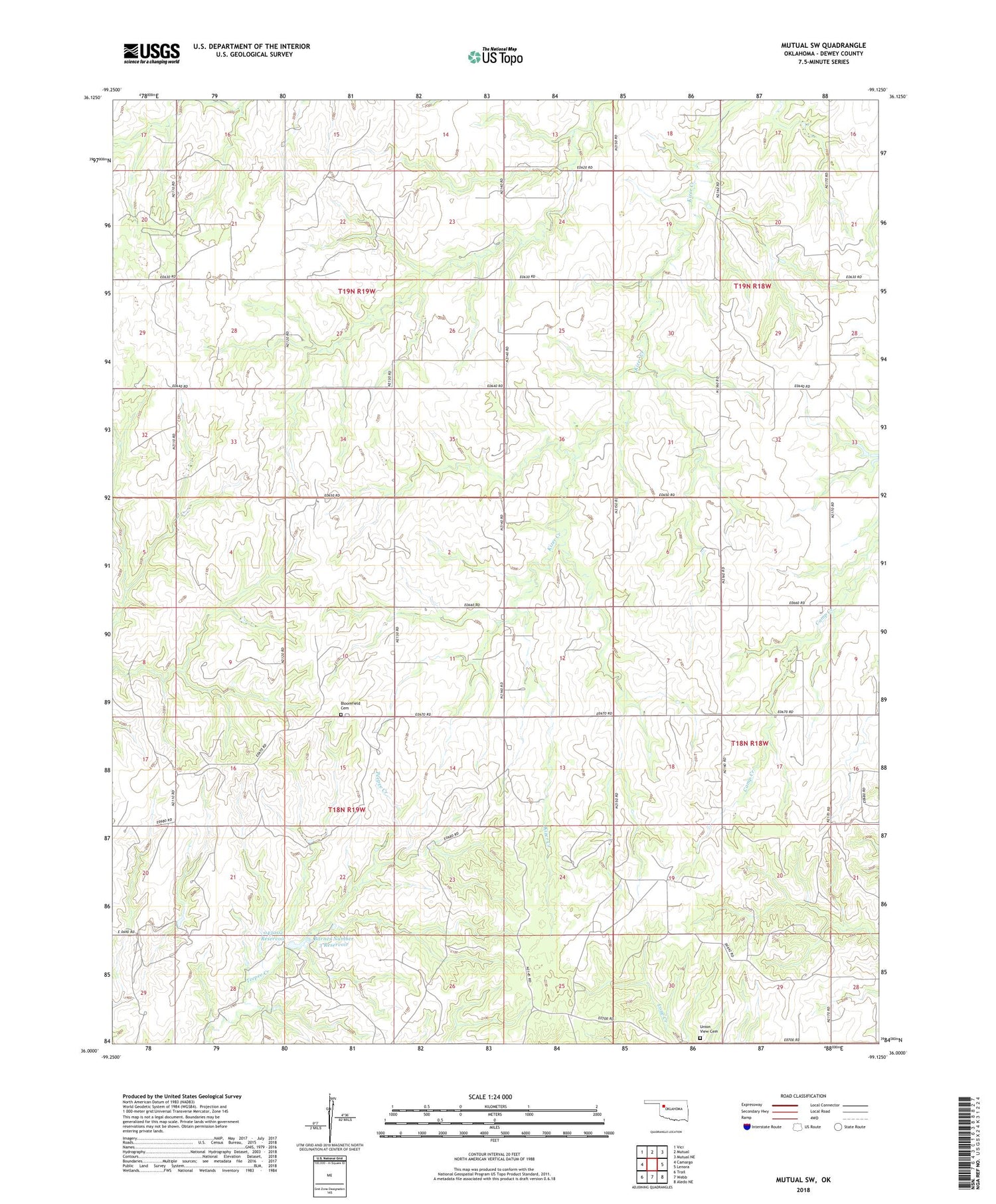 Mutual SW Oklahoma US Topo Map Image
