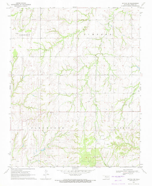 Classic USGS Mutual SW Oklahoma 7.5'x7.5' Topo Map Image