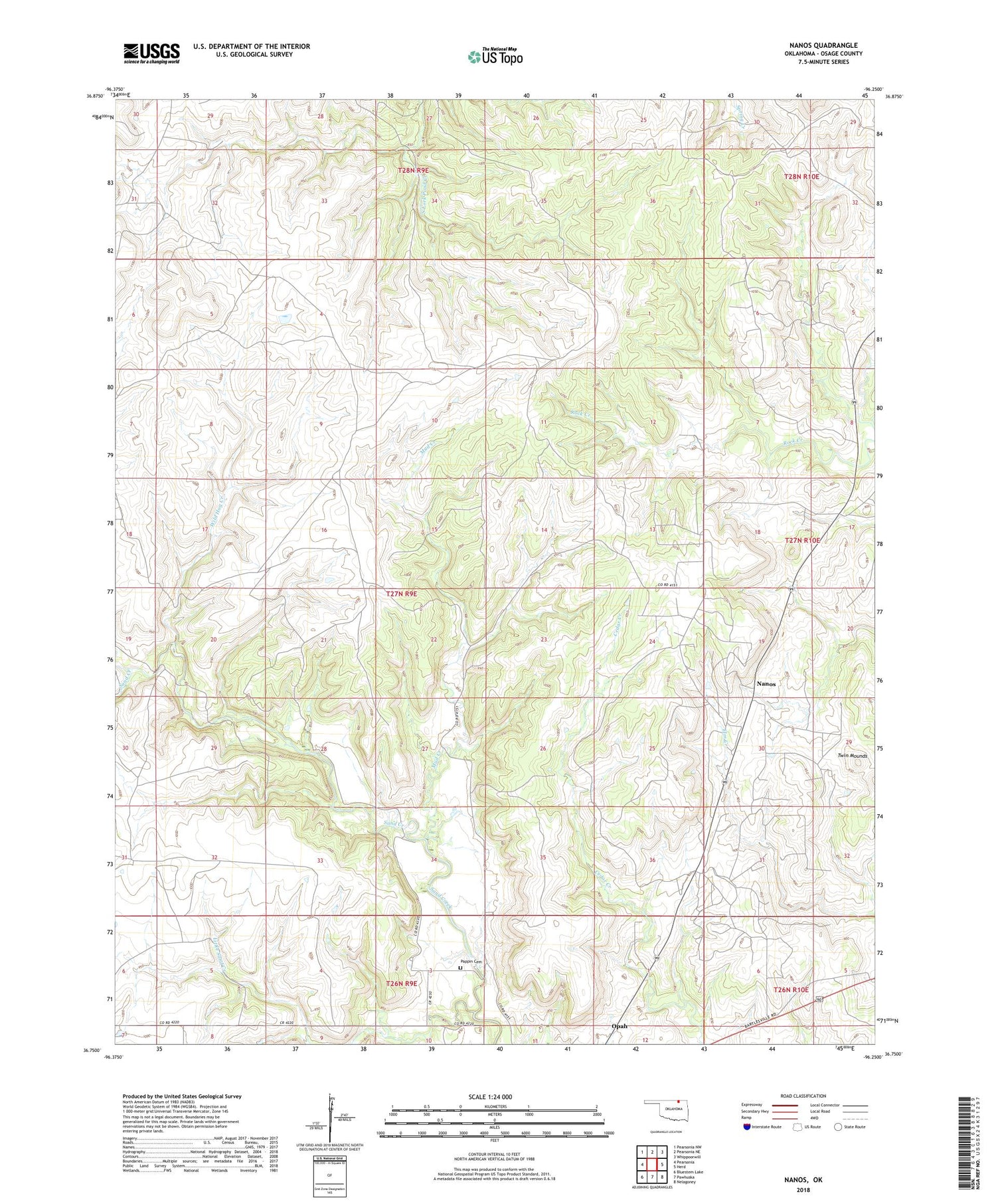 Nanos Oklahoma US Topo Map Image