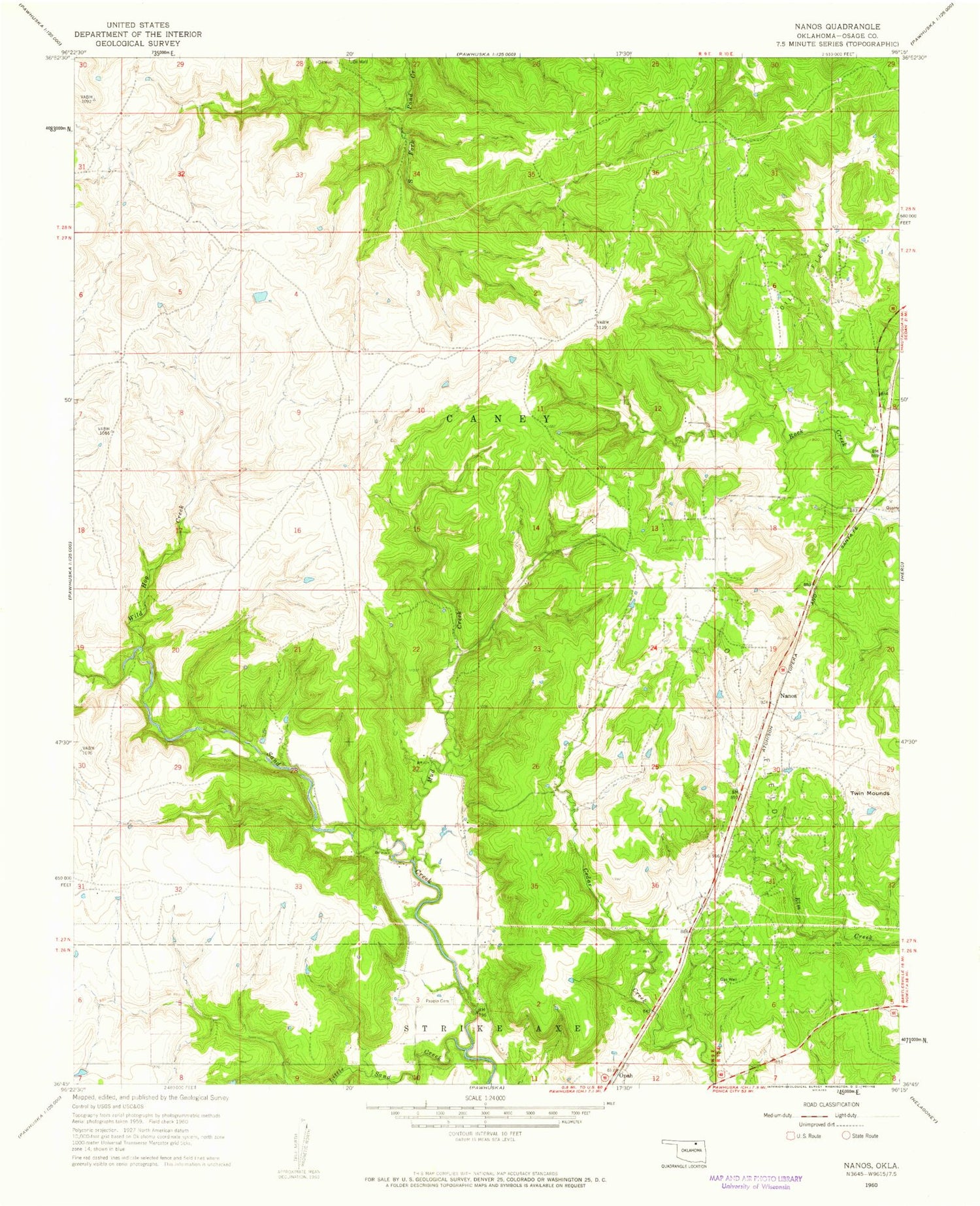 Classic USGS Nanos Oklahoma 7.5'x7.5' Topo Map Image