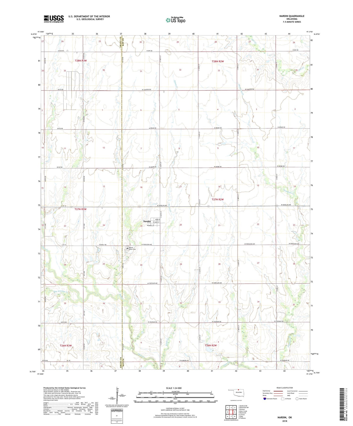 Nardin Oklahoma US Topo Map Image