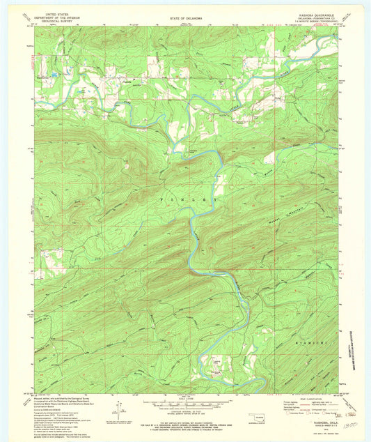 Classic USGS Nashoba Oklahoma 7.5'x7.5' Topo Map Image