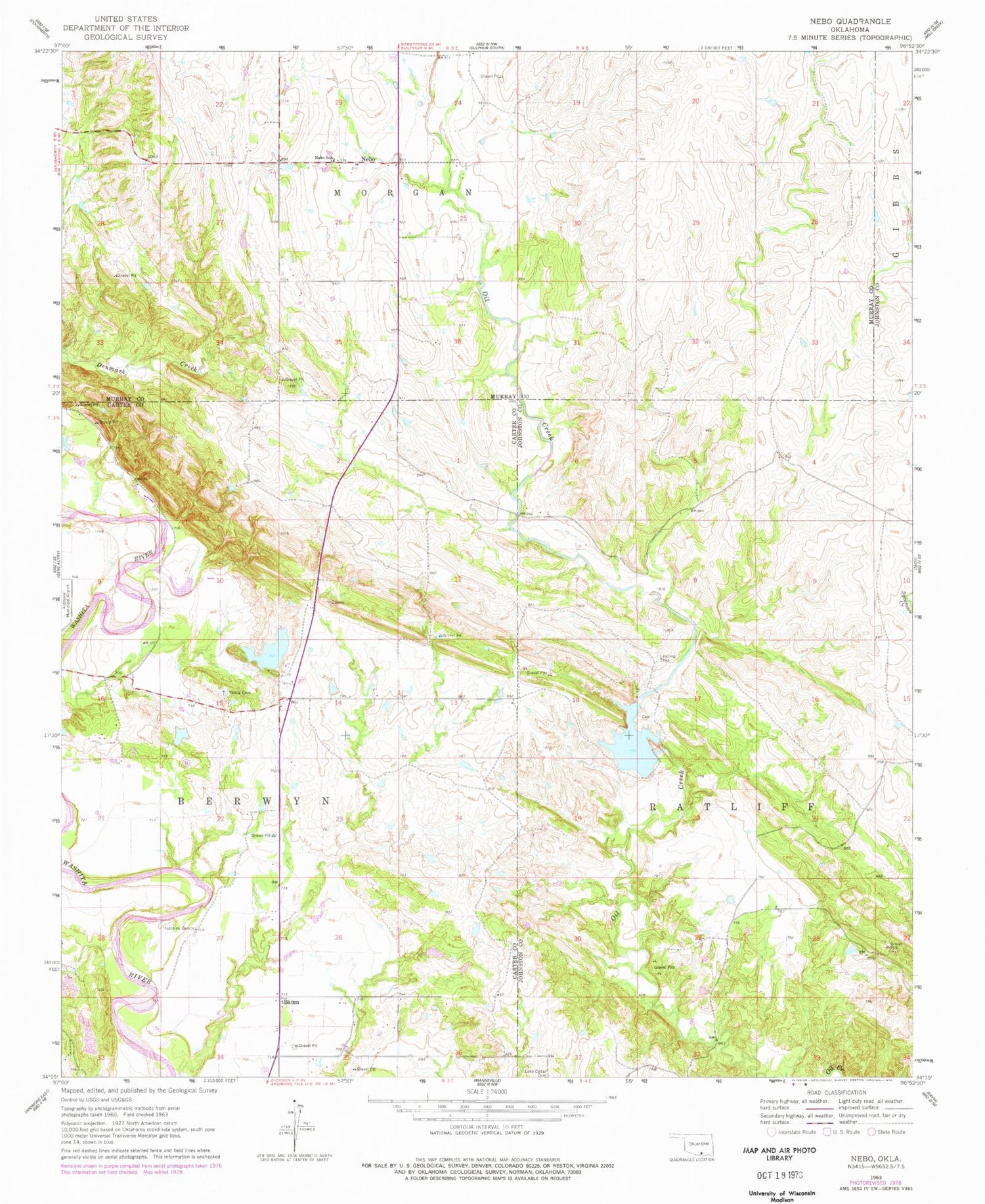 Classic USGS Nebo Oklahoma 7.5'x7.5' Topo Map Image
