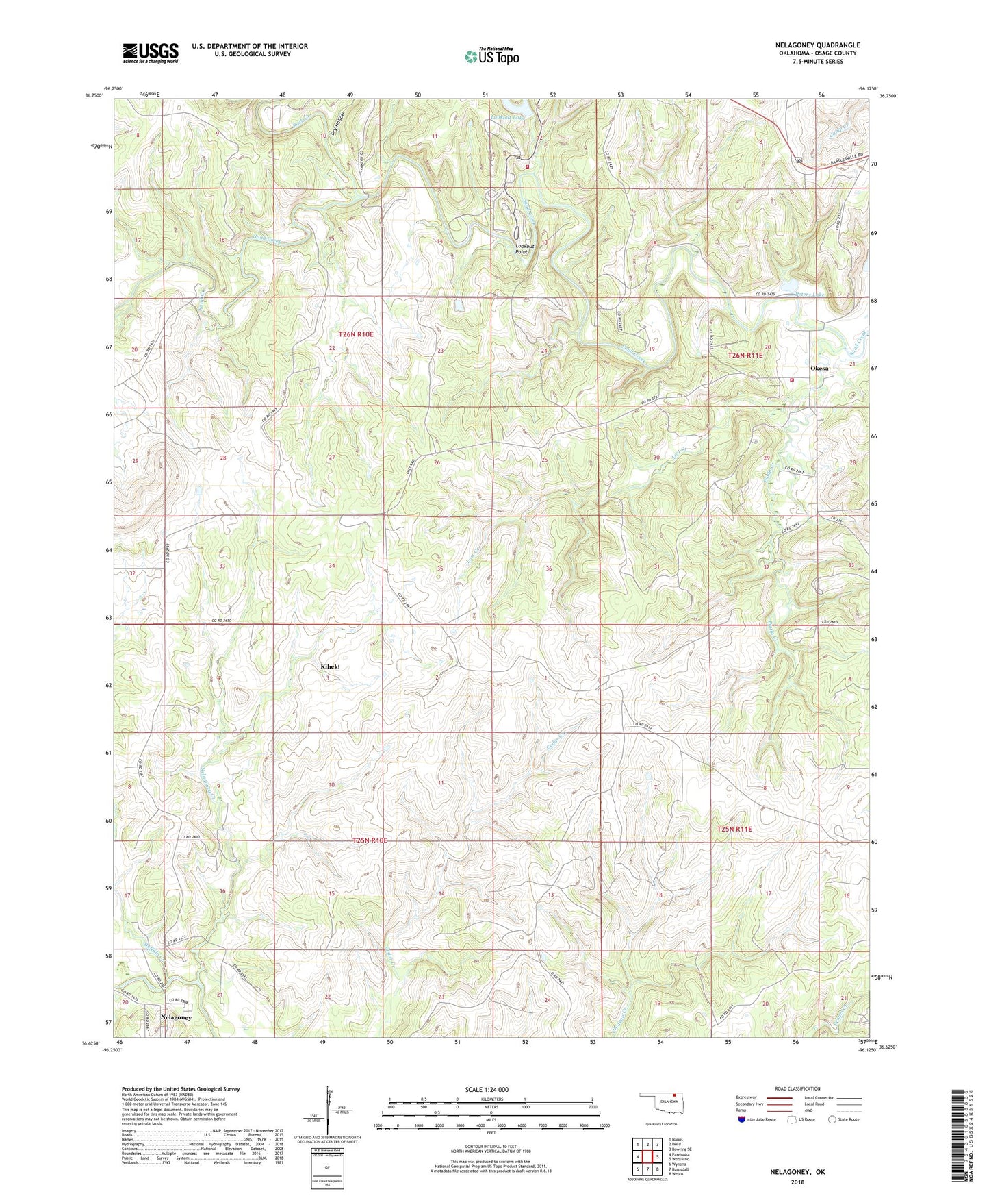 Nelagoney Oklahoma US Topo Map Image