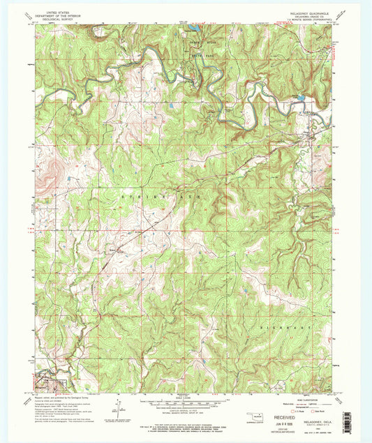 Classic USGS Nelagoney Oklahoma 7.5'x7.5' Topo Map Image