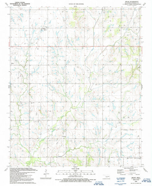 Classic USGS Nellie Oklahoma 7.5'x7.5' Topo Map Image