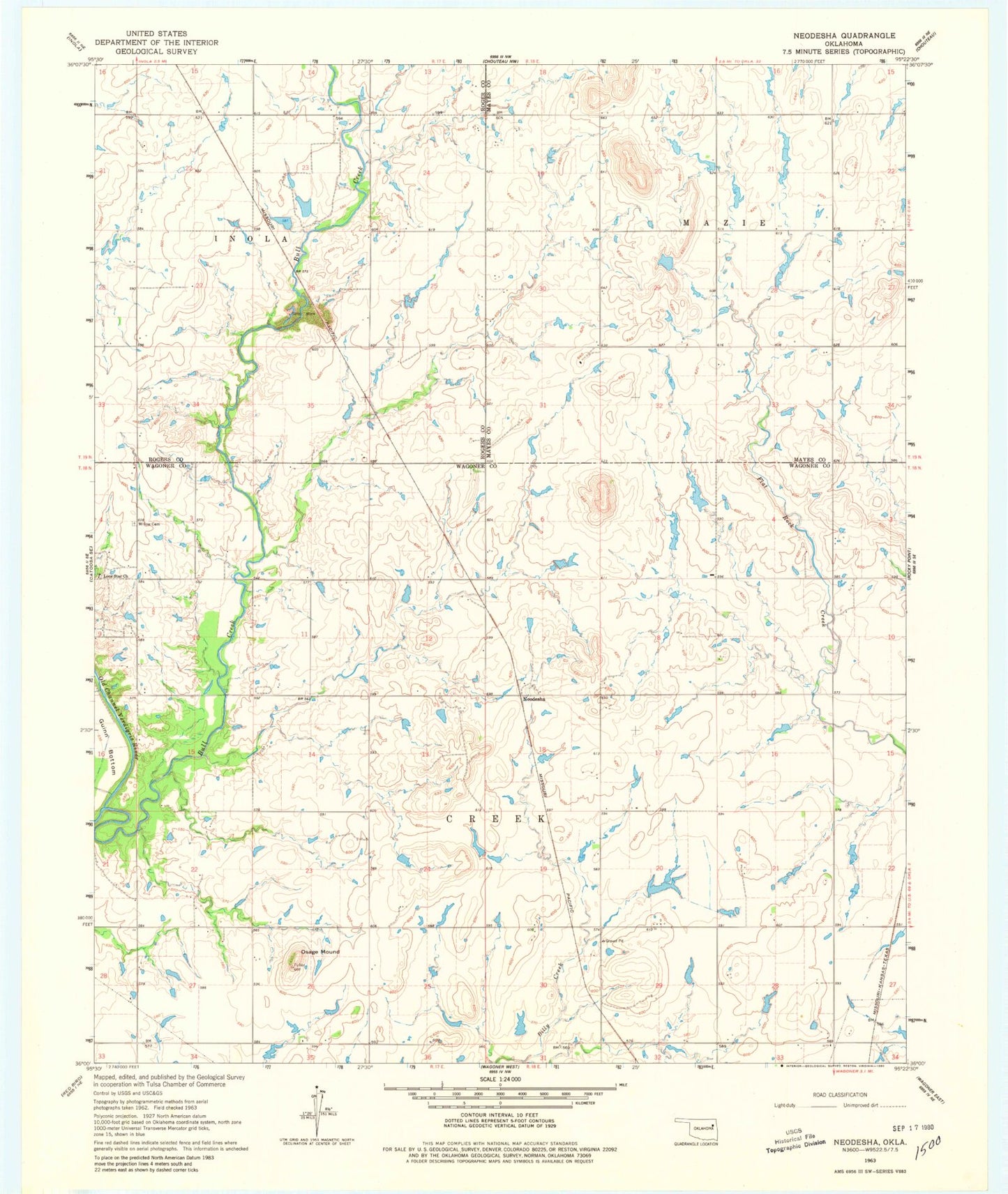 Classic USGS Neodesha Oklahoma 7.5'x7.5' Topo Map Image