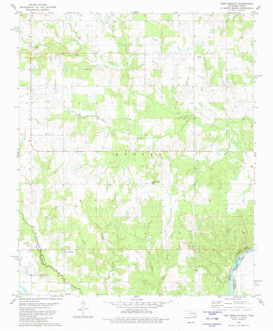Classic USGS New Oberlin Oklahoma 7.5'x7.5' Topo Map Image